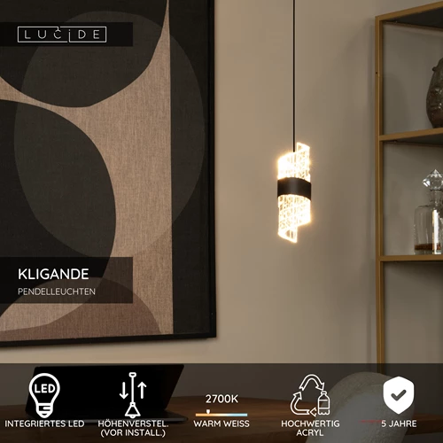 Lucide KLIGANDE - Pendelleuchten - Ø 13 cm - LED - 1x9W 2700K - Schwarz - USP